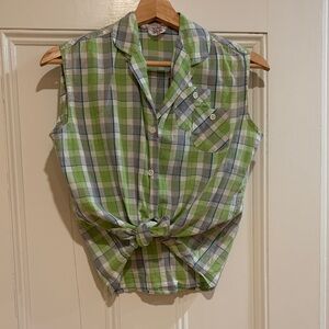 Green Plaid Sleeveless Crop Top